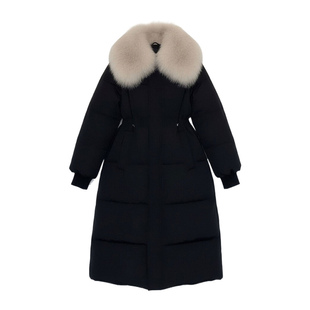 300斤胖mm大码黑色中长款厚外套女冬季毛领收腰显瘦过膝羽绒棉服