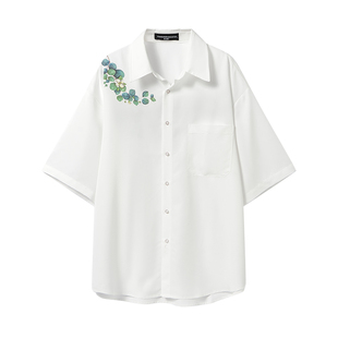 白口阳【叶语轻吟】小叶子清新白衬衫 2025新款夏季休闲情侣衬衣