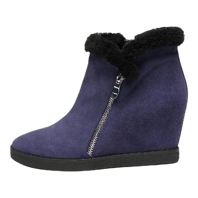 羊皮Aee爱意蓝紫色毛毛内增短靴