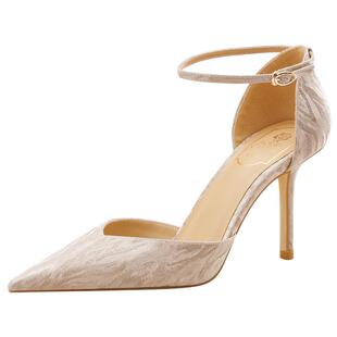 rose castle水晶新娘婚鞋一字带中空高跟鞋不累脚乳胶垫包头凉鞋