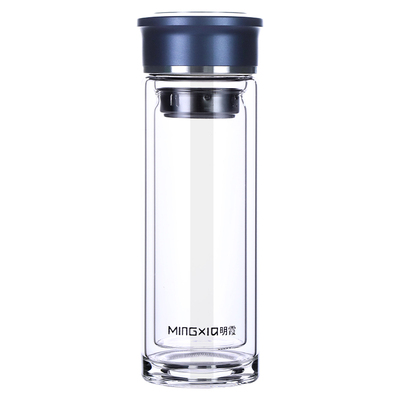 凸起杯盖双层玻璃杯定制LOGO印字