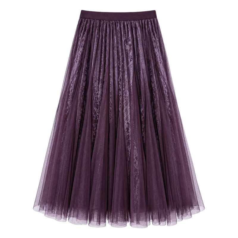 声雨竹高腰法式网纱百褶半身裙女