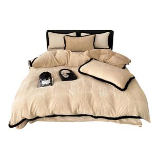 法式公主风花边加厚牛奶绒四件套冬季保暖雕花珊瑚绒被套床单床笠