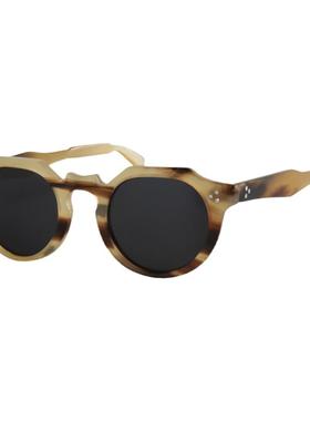 经典法式圆形三颗铆钉透明黄黑棕条纹牦牛角光学眼镜架太阳镜墨镜