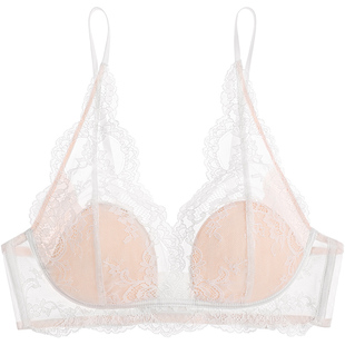 好奇小姐法式三角杯小胸内衣女美背蕾丝性感无钢圈文胸罩套装白色