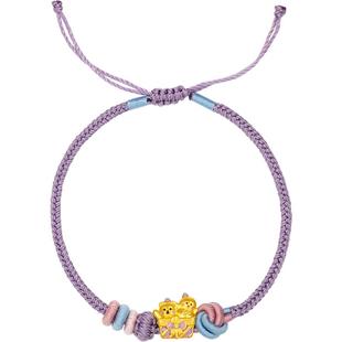 周六福黄金5d硬金手绳女款定价双宠礼盒小熊雪人手链送新年礼物