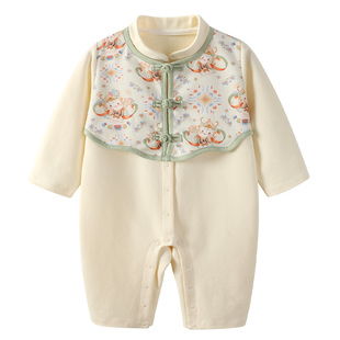 modomoma婴儿衣服秋装国风新中式敦煌龙宝宝百天汉服连体衣假两件