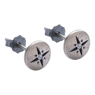 黑骨BLACKBONE S925纯银复古做旧耳环十字芒星镶钻男女简约情侣