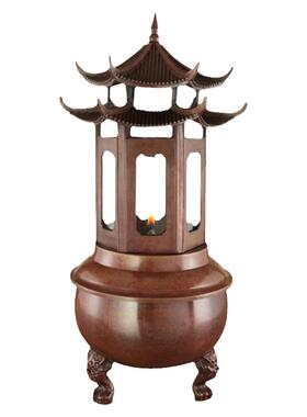 仿古六面铜鼎油灯老式纯铜长明防风酥油灯盏家用佛前复古供灯佛具
