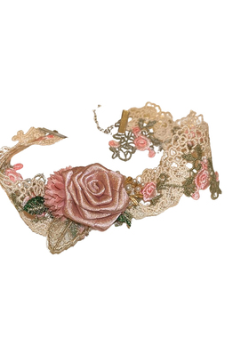 粉色蕾丝花朵项链蕾丝choker