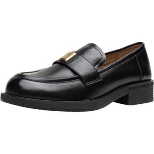 百思图2025秋季新款英伦风乐福鞋一脚蹬小皮鞋粗跟女单鞋BV018CA5