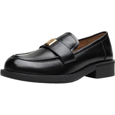 百思图2025秋季新款英伦风乐福鞋一脚蹬小皮鞋粗跟女单鞋BV018CA5