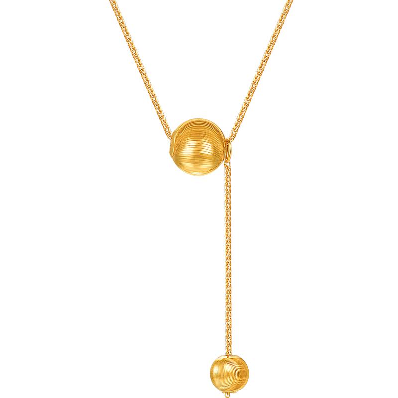 明牌珠宝18K金月瞳项链 彩金K黄色猫眼珠锁骨链轻奢套链CSR0240