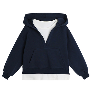 布丁哈鲁童装春装女童2026春秋新款儿童百搭洋气连帽假两件卫衣