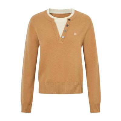 绵羊毛假两件V领羊毛衫