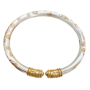 吉言手镯纯银圆手镯重工实心2025新款新中式国风描金9999纯银镯子