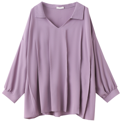 高级感通勤宽松压褶显瘦v领衬衫