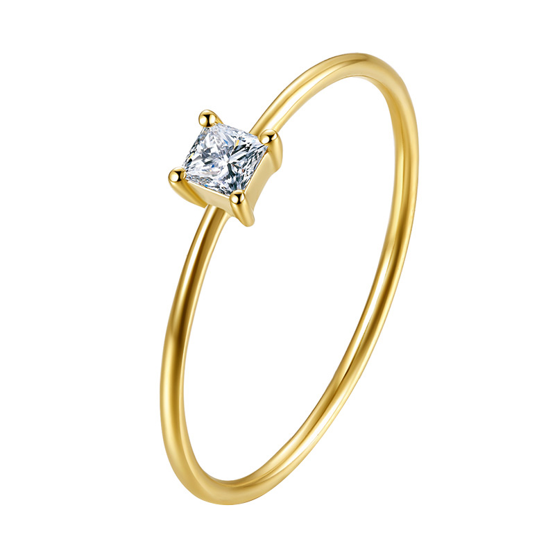 喜钻 公主方小钻戒18K金轻奢彩金碎钻白金方形玫瑰金异形钻戒指女