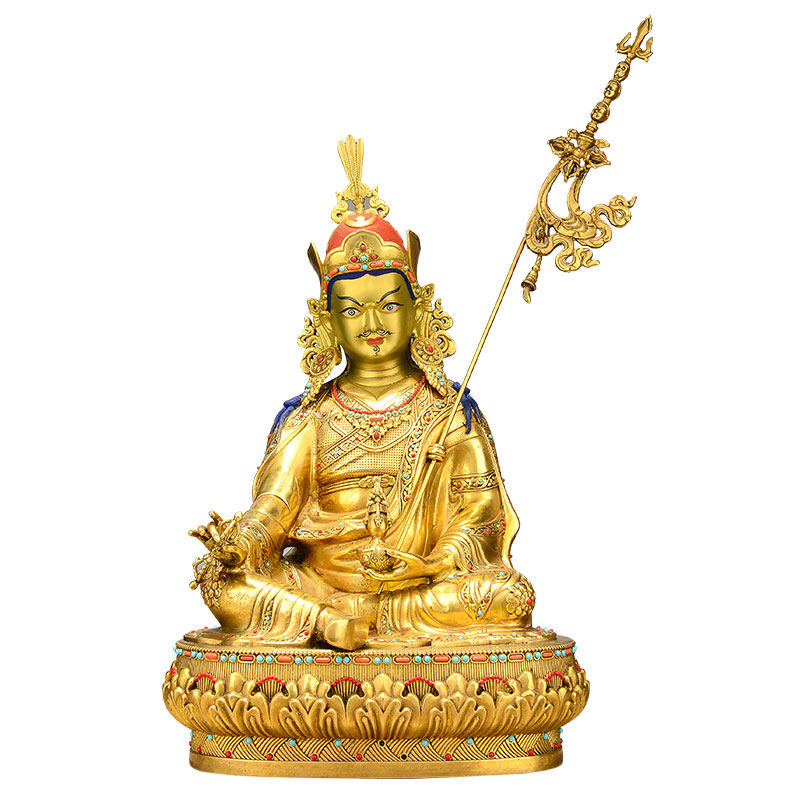 全鎏金莲花生大士铜像摆件