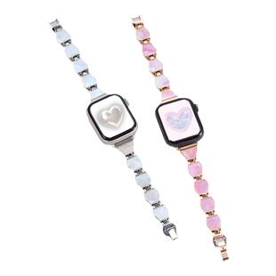 适用于applewatchS11表带贝母新款S9/8金属不锈钢表带iwatch7//6/5小香风贝壳手链苹果手表SE表带高级感女夏