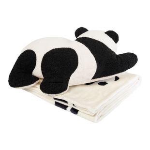 tbh野兽派家居熊猫嘭嘭抱枕毯子二合一法兰绒暖香毯车载车内靠枕