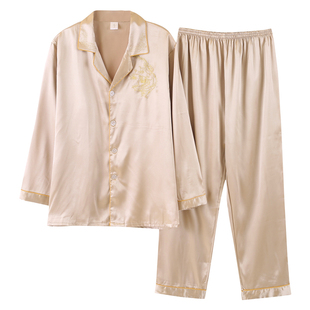 睡衣男士春秋季长袖两件套装韩版冰丝质薄款青年加大码开衫家居服