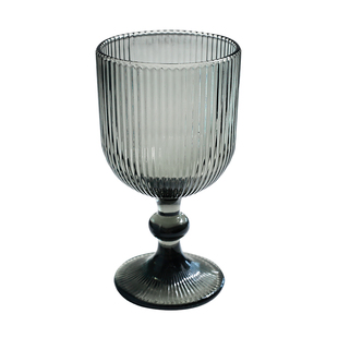 烟灰竖纹玻璃杯家用中古风加厚红酒杯自制饮料高脚甜品杯水杯套装