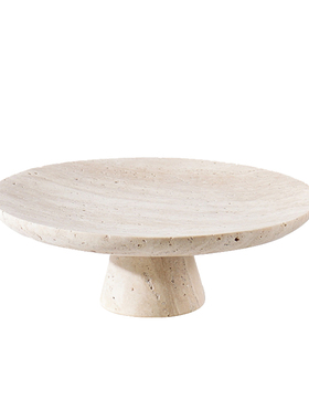 本墨 法式侘寂风大理石高脚果盘黄洞石装饰盘台面家居装饰摆件