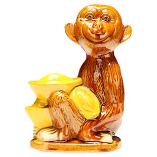博艺萱 猴子摆件陶瓷工艺品灵猴献宝家居摆设吉祥物十二生肖猴子