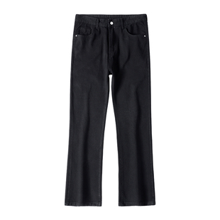 黑色弯刀牛仔裤男秋冬季加绒加厚保暖直筒裤子美式高街男生长裤