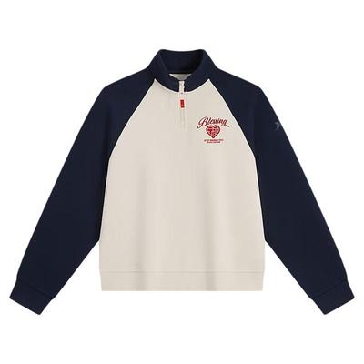 特步套头卫衣女2025春季新款套头拼接时尚运动卫衣975128920532