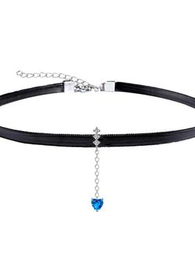 蓝色爱心流苏仙气新款森系项链