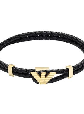 阿玛尼男士波状鹰标编织皮革手链