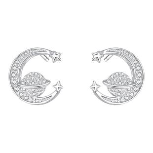 周大生星月流转耳钉女纯银轻奢精致高级感月亮耳饰生日礼物送女友
