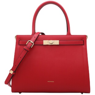 红谷女包2025新款大气手提包牛皮单肩包大容量手拎包结婚包新娘包