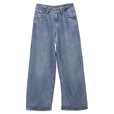 女士高腰牛仔直筒裤阔腿长裤水洗