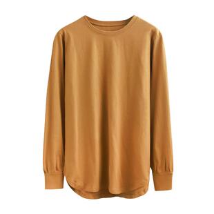 长袖t恤女不规则圆弧下摆开叉内搭打底衫洋气衬衫袖宽松显瘦上衣