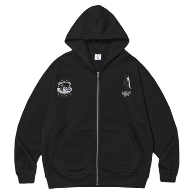 录士LUSHISI企鹅卫衣加绒摇粒绒双层重磅棉感保暖防风连帽外套男