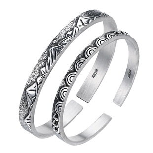 九乐足银999山盟海誓男女情侣手镯复古时尚国潮银镯子送女友礼物