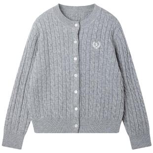 MUCMUKN【英伦课堂】学院风羊毛混纺麻花毛衣开衫叠穿女童26春新