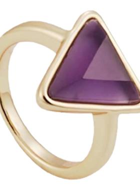 SOL DE VERANO蕃秀原创天然紫水晶三角戒指精致轻奢复古送女友