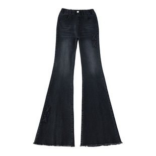 女童微喇牛仔裤冬装儿童加绒裤子大童女孩冬季加厚修身显瘦喇叭裤