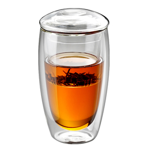 茶水分离泡茶杯 带过滤双层玻璃隔热快客杯防烫办公室带盖水杯