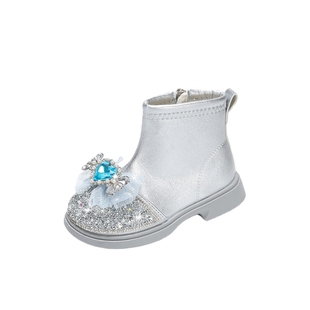 女童水晶鞋加绒2026新款冬季儿童靴子二棉保暖女宝宝棉靴公主短靴