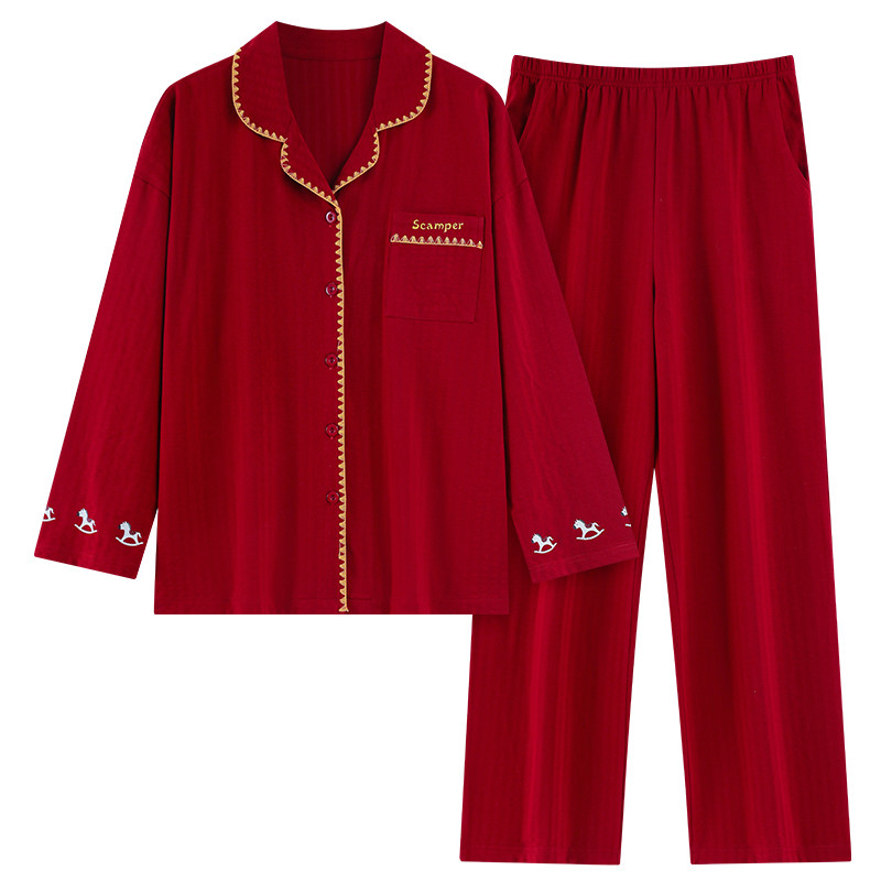 春秋纯棉长袖女睡衣家居服套装