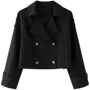 TEASEL「精致翘楚」高支精纺羊毛大翻领双排扣小个子短款风衣外套