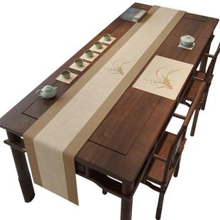 新中式防水绣花桌旗禅意茶席轻奢高级感茶台布艺桌布长条茶巾茶旗