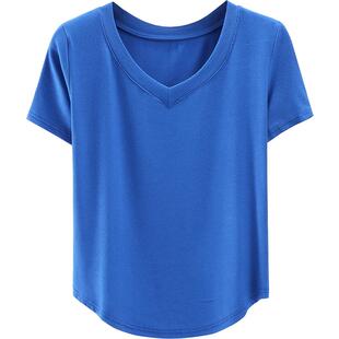 夏季新款韩版V领修身纯棉纯色燕尾摆纯欲短体恤上衣内搭女打底衫