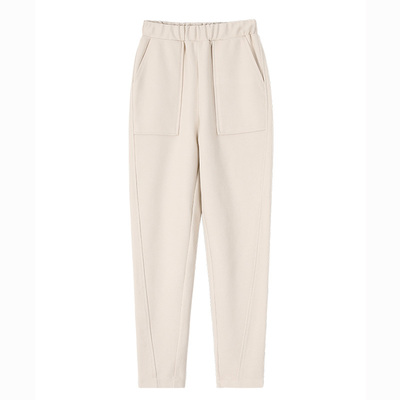 米白色休闲哈伦裤小个子萝卜裤子