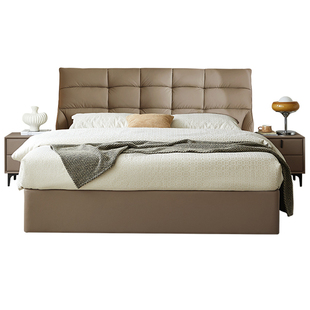 双虎现代简约高箱储物床真皮双人床主卧齐边小户型1.5米实木床701